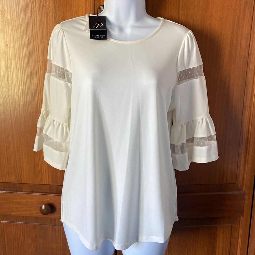 Adrianna Papell Lacr Ruffle Sleeve Ivory  Top
